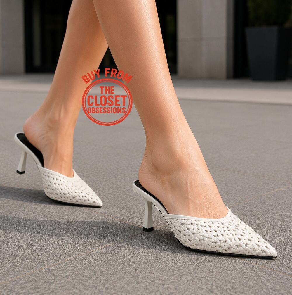 ZARA Woven Braided Mule Heels NWT White Pointed Toe Slip On Shoes 7.5